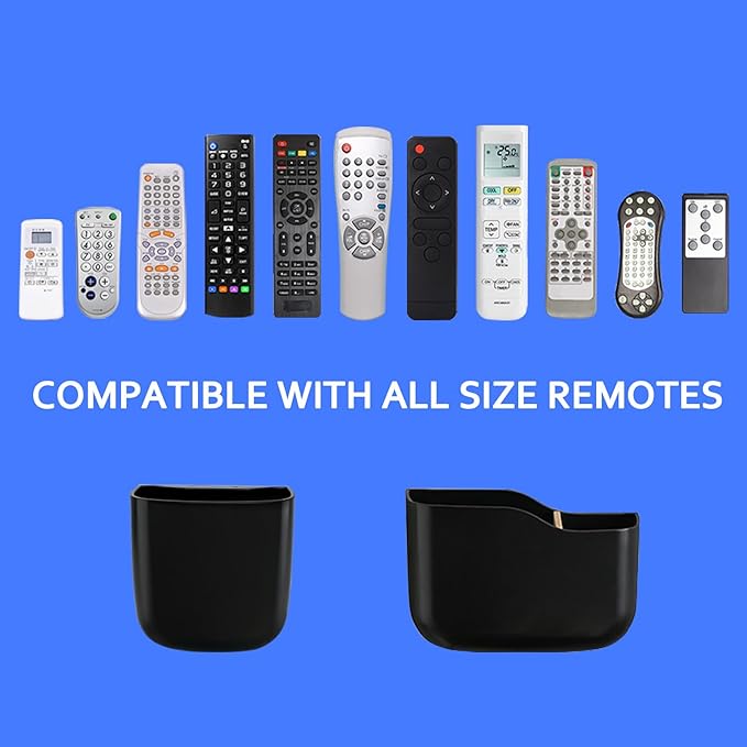 Remote Holder Wall Mount TV FAN Remote Control Holder Bedside Caddy Wall Organizer Phone Holder for Office Adhesive Media Player Controller Holder Box Tray Home Desk Nightstand 2 BIG 2 SMALL BLACK