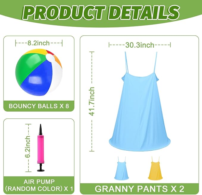 Granny Pants Outdoor Game, Granny Pants Yard Game for Adults with Bouncy Balls and 1 Air Pump (Random Colors), Granny Pants Game Granny Skirt Outdoor Game for Family Reunion Team Game Party