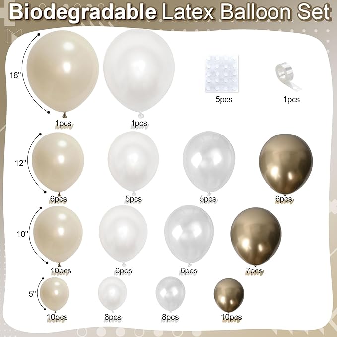 Pearl White Sand Metallic Light Gold Balloons Garland Arch Kit as Engagement Bridal shower Party Decorations, 18/12/10/5 in Different Size Pearl Cream White Clear Lvory Champagne Balloon for Wedding