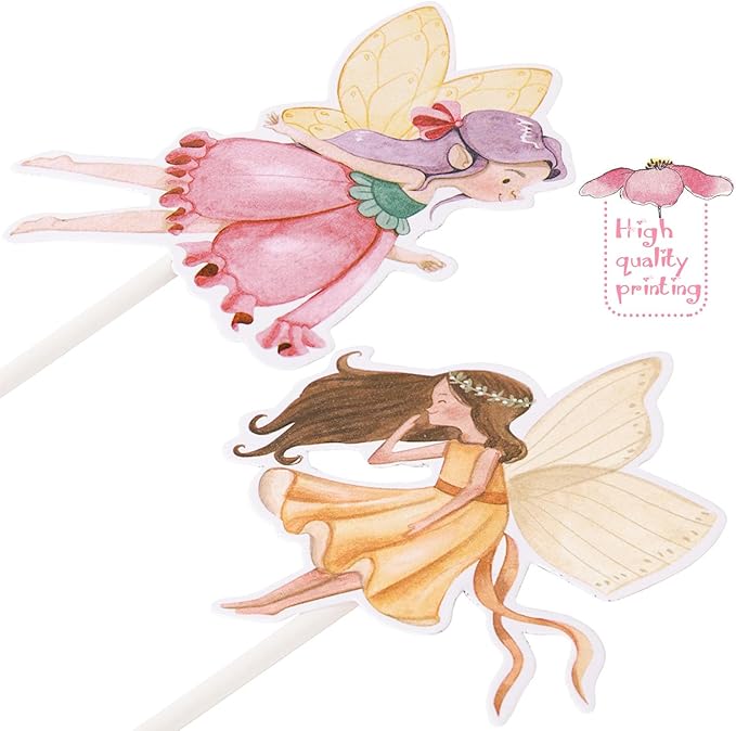 Fairy Cupcake Toppers Flower Fairy Party Cupcake Toppers 24Pcs Fairies Party Cake Picks Garden Birthday Party Decorations for Elves Theme Baby Shower Supplies
