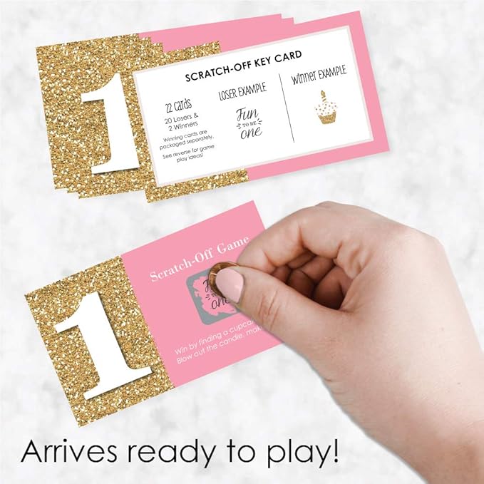 Big Dot of Happiness 1st Birthday Girl - Fun to be One - First Birthday Party Game Scratch Off Cards - 22 Count