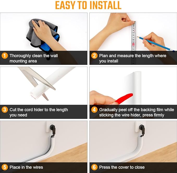 AUAUY 39" Cord Hider for Wall Mount TV, Self Adhesive Silicone Cord Covers, Flexible Hiding Wires on Wall, Cable Cover Raceway Kit for Wires, Home Office, Walls & Floors, White(0.55" W x 0.43" H)