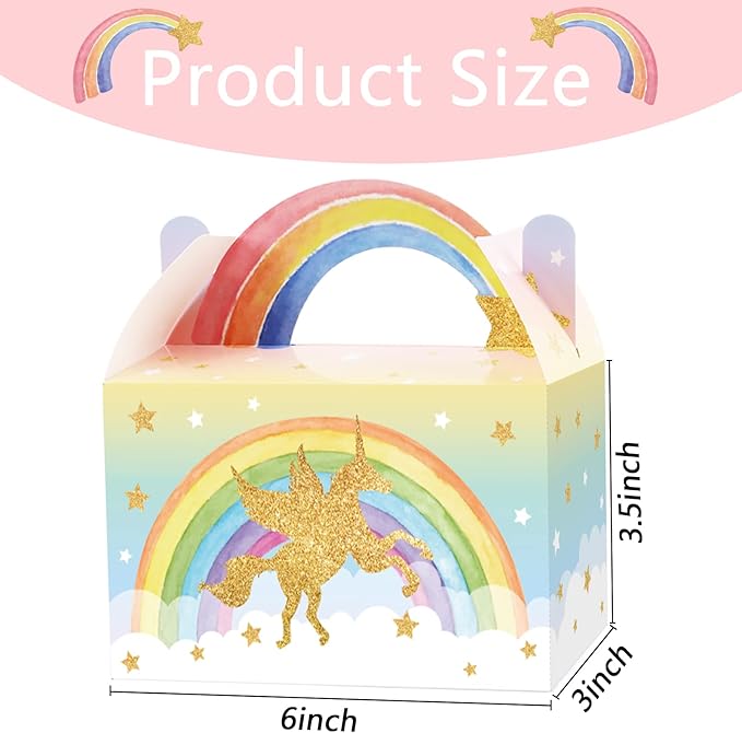 Tevxj 12 Pack Unicorn Party Favor Treat Boxes Unicorn Goodies Gift Boxes Party Supplies Birthday Bags Pastel Rainbow Theme Candy Bag for Girls Birthday Kids Decoration 6 x 3 x 3.5 Inches