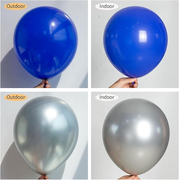 130pcs Royal Blue and Silver Balloons Garland Arch Kit, 18 12 10 5 Inch Different Sizes Pack Blue Silver Latex Balloon for Wedding Bachelor Birthday Christmas Party Garland Decoration