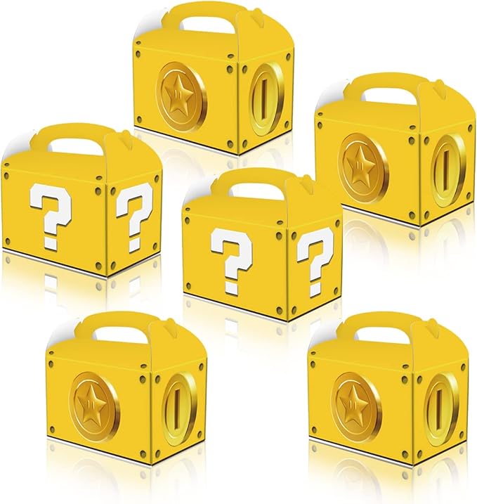 OULUN 12Pcs Super Bros Question Mark Party Candy Box, Super Brothers Question Mark Gold Coin Themed Party Candy Box