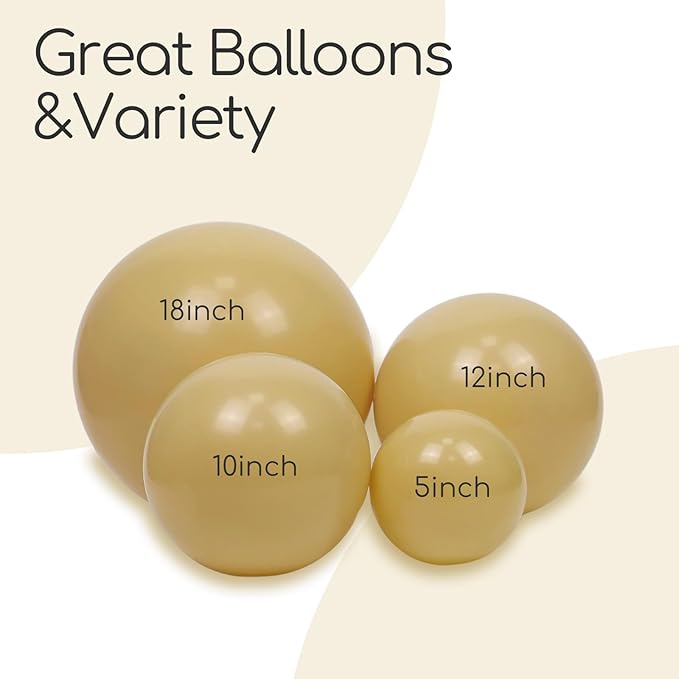 110pcs Tan Balloons, 18 12 10 5 inch Light Brown Balloons Different Sizes Brown Balloon Arch Kit for Boho Wedding Baby Shower Birthday Party Decorations