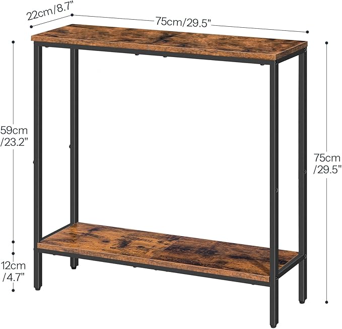 HOOBRO 29.5" L Narrow Console Table, Sofa Table Behind Couch with 2-Tier Storage Display Shelves, 8.7" D Small Entryway Table for Hallway, Foyer, Living Room, Bedroom, Rustic Brown and Black BF22XG01