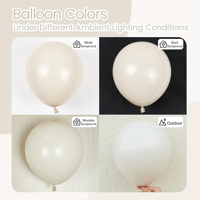 Awenztech 110pcs White Sand Cream Balloon Arch Garland Kit, 18 12 10 5 inch Ivory Beige Balloons Different Sizes for Birthday Party Decorations