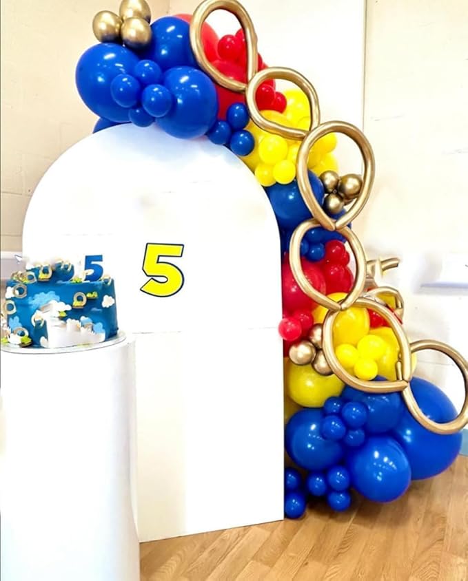 Red Blue Yellow Balloon Garland Arch Kit - 161Pcs Cartoon Hedgehog Theme Primary Color with Gold Circle Explosion Star Foil Balloons for Boys Kids Carnival Circus Birthday Party Decorations
