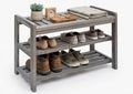 27-Inch Wooden Shoe Bench for Entryway, 3-Tier Storage Organizer, Rustic Shoe Rack Bench for Narrow Spaces, Brush Grey