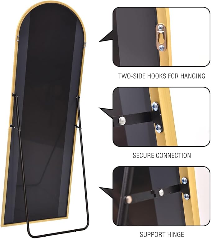 ITSRG Full Length Mirror with Stand, 38"x77" Floor Mirror Freestanding, Arched Wall Mirror, Oversized Mirror Full Length, Gold Arch Mirror Full Length, Wall Mounted Mirror for Bedroom(Gold)