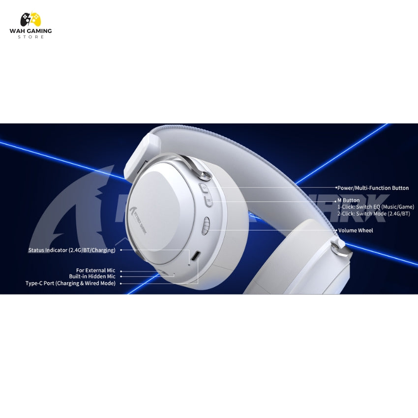 ATTACK SHARK L30PRO Wireless Gaming Headset – 7.1 Surround Sound Tri-Mode Gaming Headphones with 50mm Drivers & Low Latency