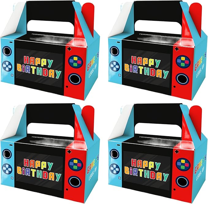 BGFMVS 12 Pack Video Game Party Favor Boxes with Handles, Game Design Candy Gift Boxes with Window for Birthdays, Suitable for Kids & Adults, Snack Containers for Cookies Cupcakes, Party Decorations