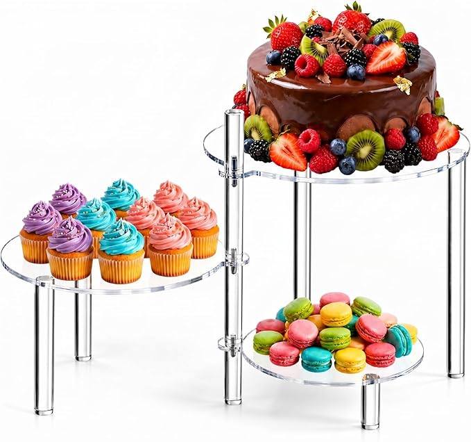 Mifoci 3 Tier Round Cupcake Stand 360° Rotatable Acrylic Cupcake Tower Clear Tiered Dessert Display Holder Serving Tray Platters for Birthday Party Wedding Baby Shower Tea Party Graduation Home Decor