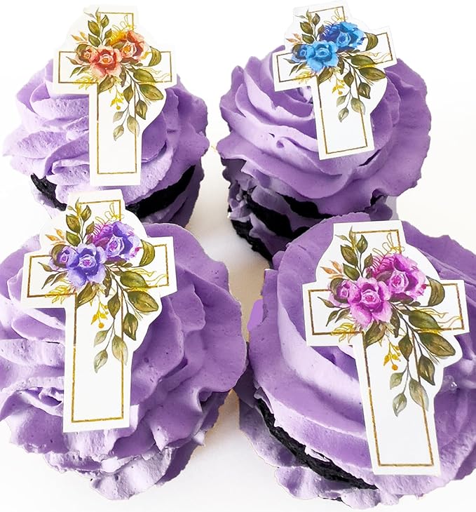 Sugar Robot Edible Easter Cross Decor for Cake Decorating -Edible Crosses for Cupcake Toppers - Easter Cake Toppers - Made in the USA - Premium Crafted