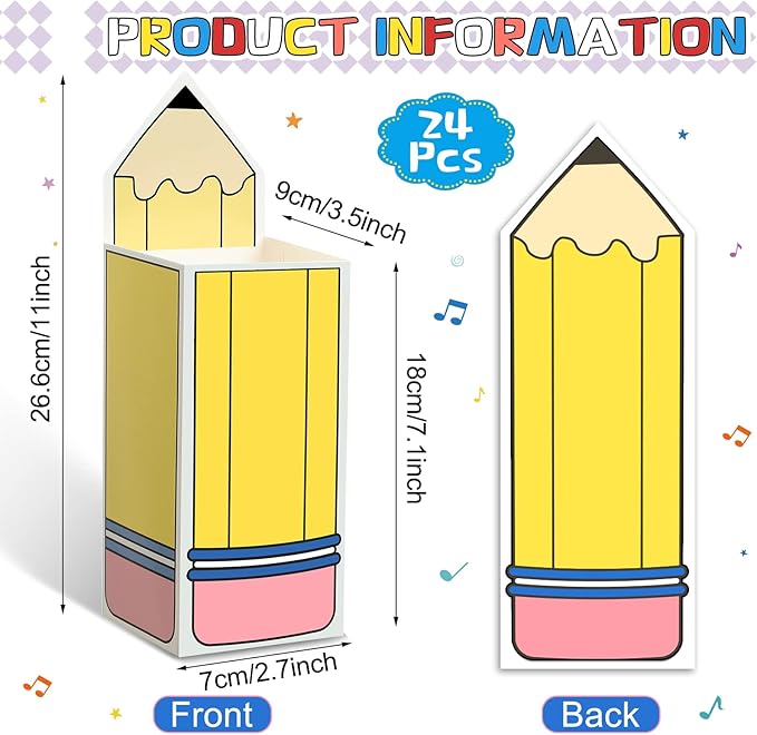 Harloon 24 Pcs Back to School Pencil Candy Boxes Popcorn Holders Bulk Teacher Gift Bags Party Favors Welcome Back to School Treat Boxes for Teacher Appreciation Gifts Graduation Classroom Decoration