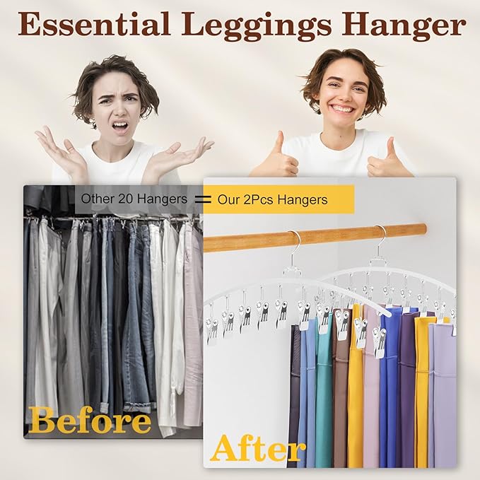 4 Pack Legging Organizer for Closet, Ginyoyo Metal Gym Clothes Organizer w/40 Clips Holds 40 Leggings, Hangers Space Saving, Closet Organizers and Storage, Room Organization Essentials, White