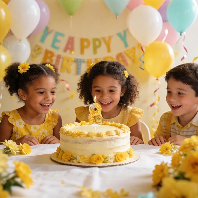 Yellow Birthday Candle, Flower Number Birthday Candles for Cake, Ideal Birthday Parties Cake Decor, Wedding Anniversary and Other Celebrations (8 Candle, Yellow)