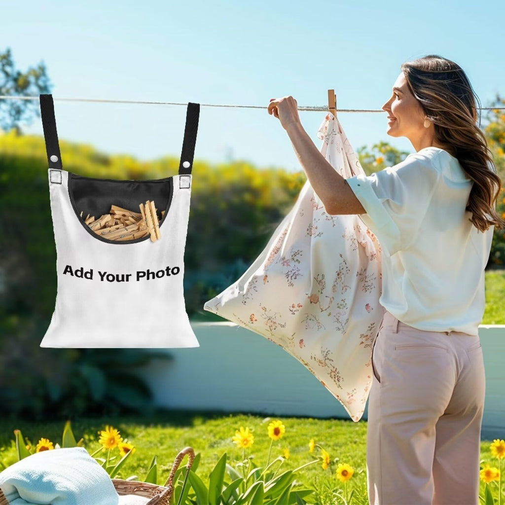 Custom Clothespin Bag Add Your Photo & Pet Photo Design with Picture Text Photo Custom Clothespin Storage with Hanger Hook Custom Clothespin Bag with Large Opening