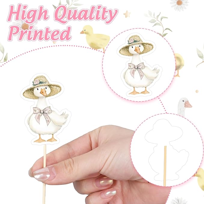 FYSUIMU 27Pcs One Silly Goose Cupcake Toppers Vintage Chic Watercolor Goose Cupcake Picks Cute Cake Decorations for Baby Shower Birthday Party Supplies