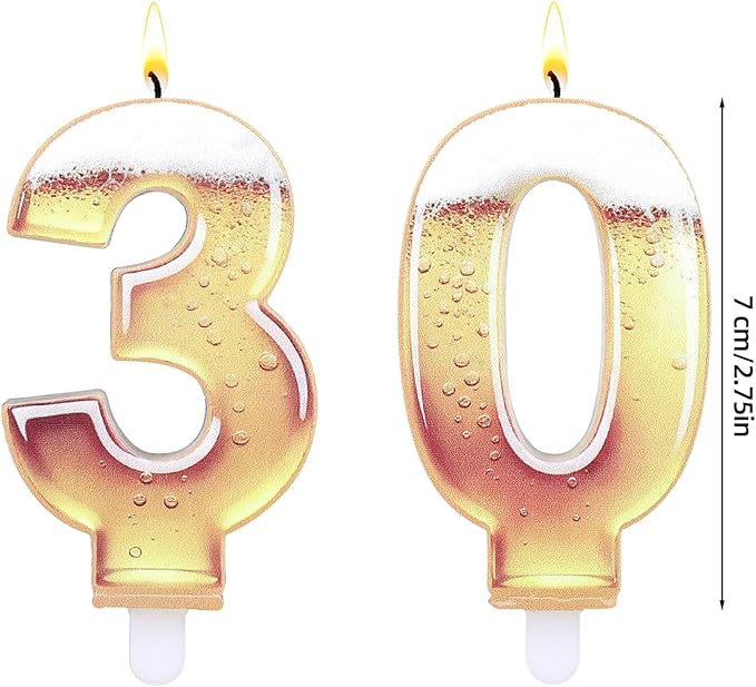 30th Birthday Cake Candles, Beer Themed Cake Numbers Decorations Funny Party Topper Supplies for Men Beer Lover Birthday Celebration Gifts (30)