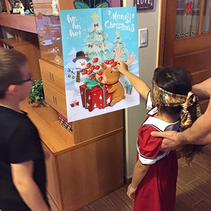 PARTYLOUD Christmas Party Games, Pin The Nose on The Reindeer, Christmas Holiday Party Games Supplies for Kids Families Adult Groups