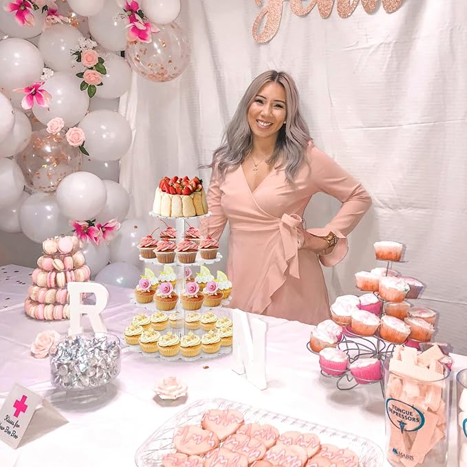 Gowing 4 Tier Cupcake Stand, Floral Decoration Cupcake Display Stand with Base, Acrylic Clear Tiered Dessert Stands for Party