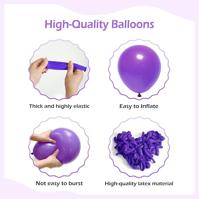 FOTIOMRG 110pcs Purple Balloon Garland Arch Kit, 18 12 10 5 inch Purple Latex Balloons Different Sizes Pack for Birthday Graduation Baby Shower Halloween Wedding Party Decorations