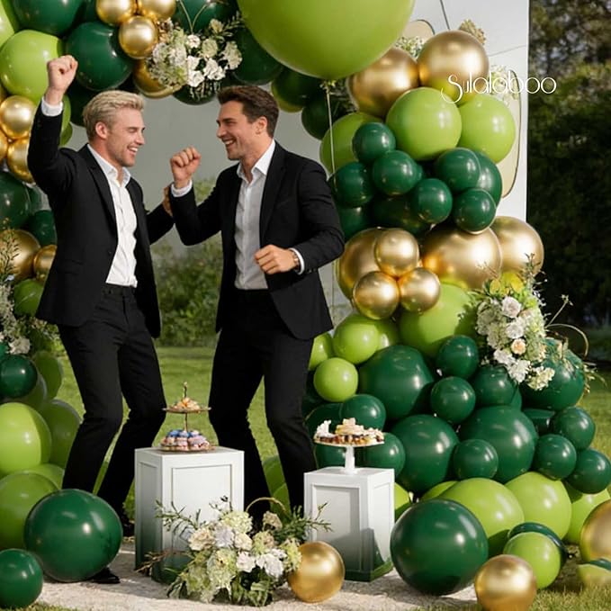 Green Balloons Arch Kit 155Pcs Different Sizes of 18 10 5 Inch Latex Dark Light Green Metallic Gold Balloon Garland for Birthday Anniversary Graduation Jungle Party Decorations