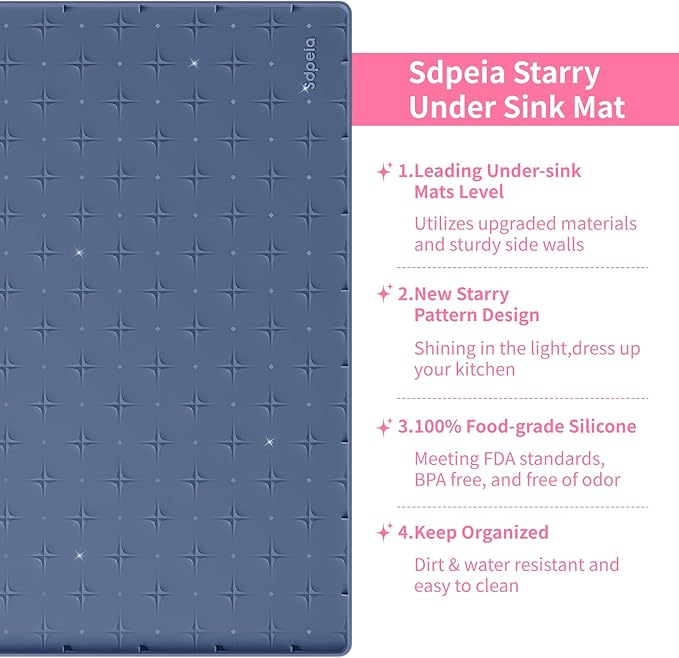 Sdpeia Under Sink Mat 31"×22" Waterproof Silicone Cabinet Liner & Sink Protector for Kitchen & Bathroom, Multi-Purpose Organizers Tray for Pets, Laundry, Cat Litter Mat