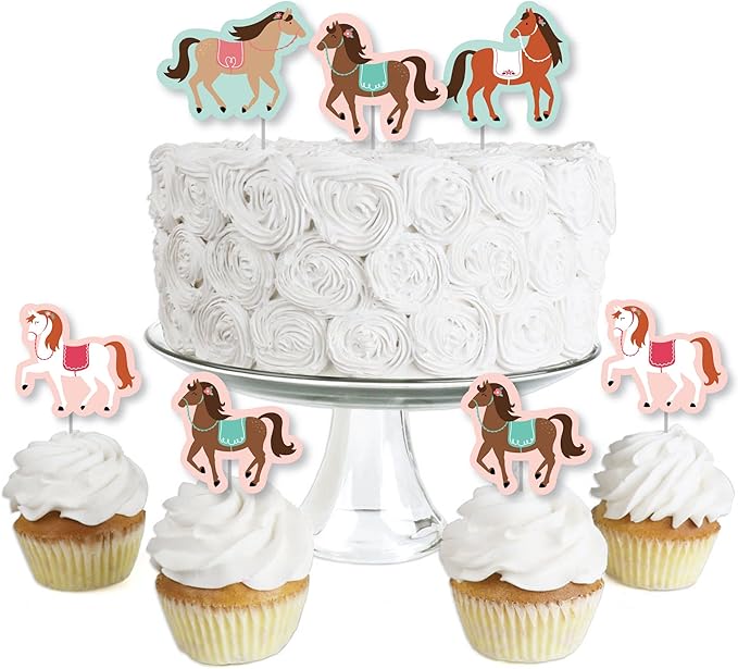 Big Dot of Happiness Run Wild Horses - Dessert Cupcake Toppers - Pony Birthday Party Clear Treat Picks - Set of 24