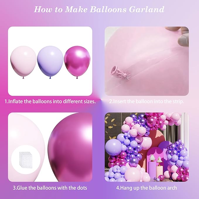 Pink and Purple Balloons, 131pcs Light Pink and Purple Balloons Garland Arch Kit with Different Sizes for Birthday Baby Shower Bridal Shower Wedding Party Decorations