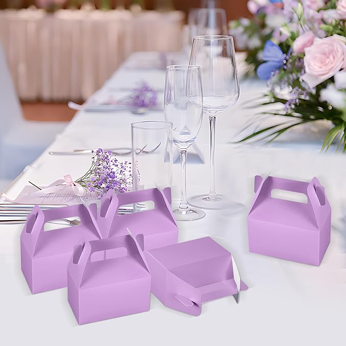 XAGLVV 24 Pack Purple Paper Gable Boxes with Handles,Treat Goodie Party Favor Gift Box for Wedding, Birthday, Baby Shower, Graduation Decoration Supplies