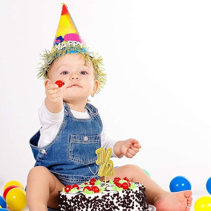 BBTO Half Birthday Candle 1/2 Year Old Cake Topper for Baby's Half Year Old Birthday Anniversary Celebration Party Decorations(Gold)
