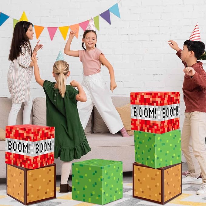 MinFyberd Pixel Large Gift Boxes Pixel Party Decorations Video Game Favor Treat Paper Box Mining Gaming Party Centerpieces Boxes for Boys Girls Kids Teenagers Birthday Supplies