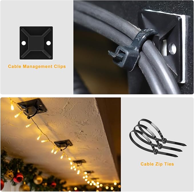 353 PCS Cable Management Kit - 1 Cable Management Box, 4 Cable Sleeve Split, 130 Adhesive Cable Clip, 17 Cable Holder, 1 Roll Cable Organizer Strap, 150 Cable Tie with 50 Mount, for Computer Desk TV