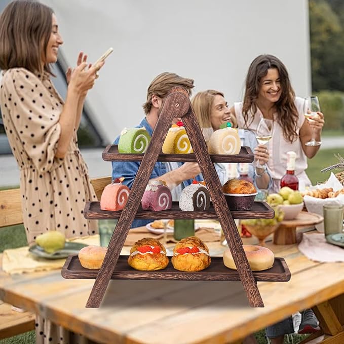 3 Tier wooden Cupcake Stand,Serving Tray, Party Serving Decorative Tray Decor for gathering food trays, farmhouse service trays,tiered tray stand,dessert display set
