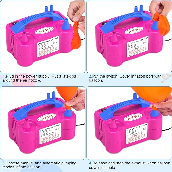 AXHJ Electric Balloon Pump, Portable Electric Air Balloon Pump Dual Nozzle Air Blower Pump, Balloon Inflator for Party Decorations