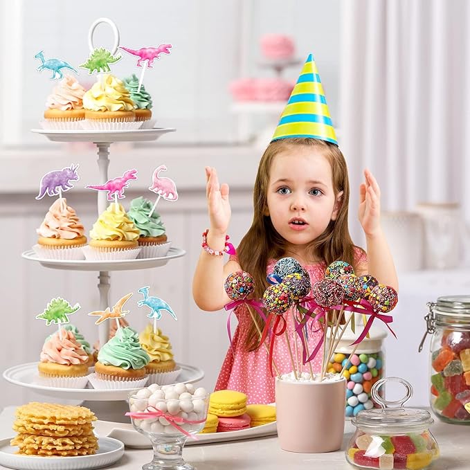 WERNNSAI 36 Pcs Dinosaur Cupcake Toppers - Girl Dinosaur Party Decorations Dino Cake Toppers Picks Dino Cake Decorations for Kids Birthday Baby Shower Party Supplies