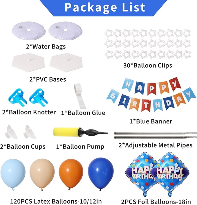 Blue and Orange Balloon Column Stand Kit Set of 2 with Birthday Banner, 7 Feet Height Orange Blue Adjustable Metal Balloon Towers for Cartoon Dog Theme Birthday Party Decorations Supplies