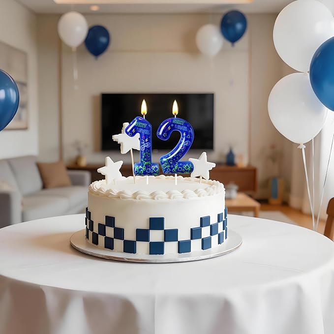 Number 2 Birthday Candle for Cake – Blue Gaming Theme Number Candle with “Next Level” Design, Video Game Style Cake Topper for Anniversary & Celebration