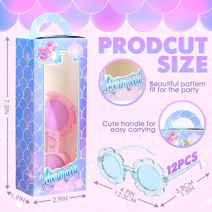 Fuyoooo 24 Pcs Mermaid Party Favor Doll Gift Boxes Include 12 Mermaid Goodie Boxes 12 Sunglasses Gift for Birthday Party Supplies