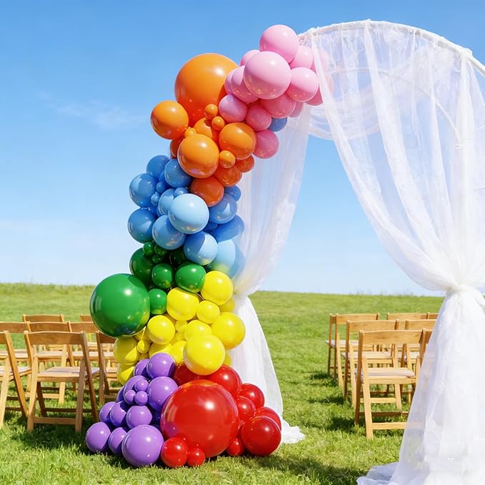 Rainbow Colorful Balloons Arch Kit, 131pcs Red Blue Green Yellow Party Balloons Garland with Different Size for Birthday, Baby Shower, Anniversary Party Decorations