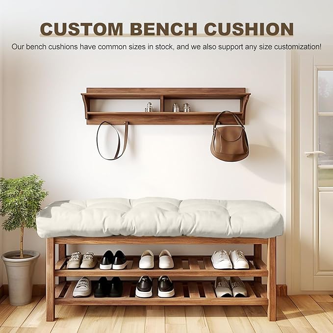 Bench Cushion 47 inches,Indoor/Outdoor Non-Slip Tufted Cushions, Premium Waterproof Linen, Soft Piano Sofa Cushions, High-Density Memory Foam(Light Grey-47x19x4in)