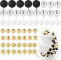 60Pcs Glitter Cake Balls Decorations Foam Cake Topper Balls Mini Balloon Cupcake Toppers for Cake Decorating Birthday Baby Shower Party (Glitter Black Silver Series)
