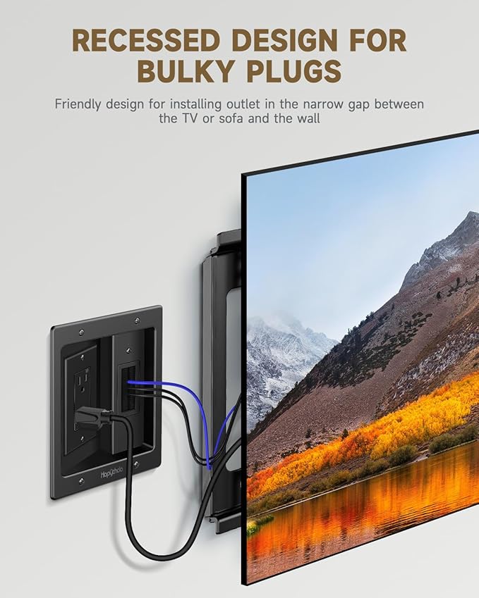 in Wall Cable Management Kit for TV, Recessed Outlet for Low Voltage Cables, TV Cable Hider Wall Kit, Cord Hider for Wall Mount TV, Wall Cable Management Box for Home & Office, Black