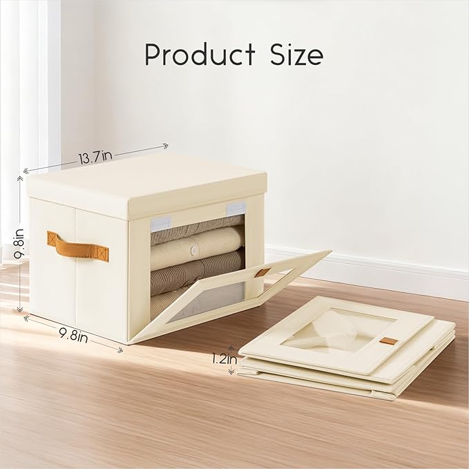 Homsorout Medium Fabric Storage bins - Collapsible Storage Bins with Open Window, 5 Pack Closet Baskets for Shelves, Stackable Decorative Boxes for Home, Dorm, Beige, 13.7"x 9.8" x 9.8"