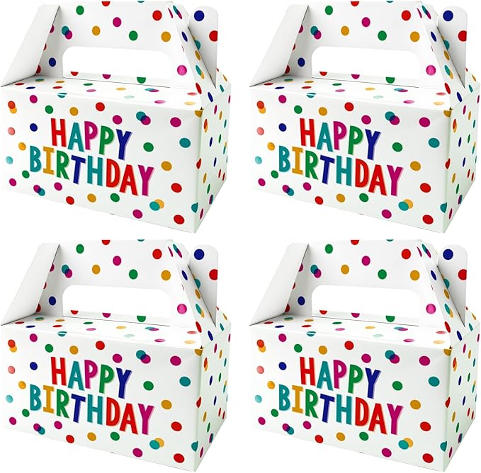 12 Pack Colorful Polka Dot Birthday Party Candy Boxes with Handles, Theme Gift Bags for Adults, Boys, Girls and Kids, Candy Gift Boxes for Party Favors, Birthday Wrapping and Polka Dot Decorations