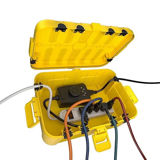 Flemoon Large Outdoor Electrical Box (12.5 x 8.5 x 5 inch), IP54 Waterproof Extension Cord Cover Weatherproof, Protect Outlet, Plug, Socket, Timer, Power Strip, Holiday Light Decoration, Yellow