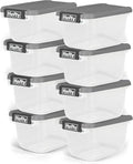 Hefty 6.5 Qt Flat-Lid Storage Bin with Lid, Stackable Plastic Storage Container, Organizer for Home, Office & Classroom, 8 Pack, Gray